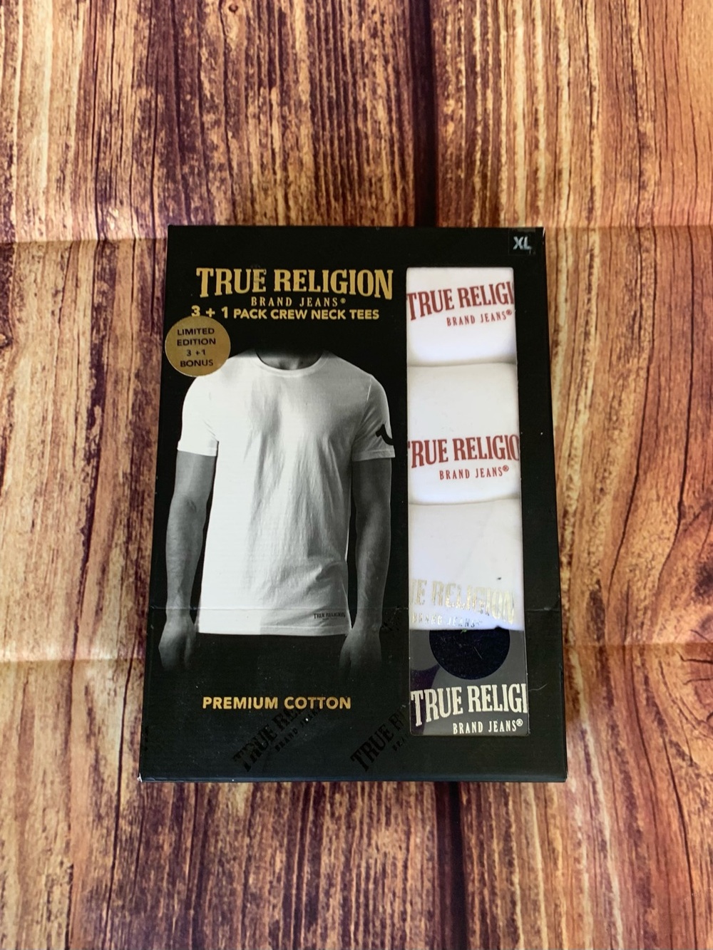NIB True Religion Men's Short Sleeve Crew Neck 3+1 Pack White T-Shirts Size: XL